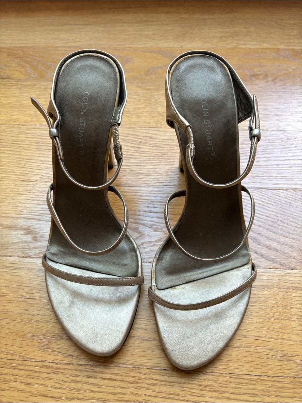 Colin Stuart Metallic Taupe Strappy Slingback Heels